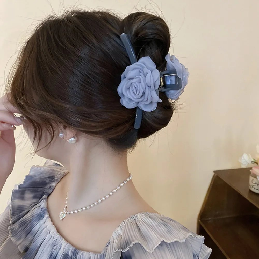 Headdress Flower Hair Claw Back Hair Fixation Grab Clip Cloth Rose Hair Clip Hair Accessories Headwear Large Rose Shark Clip