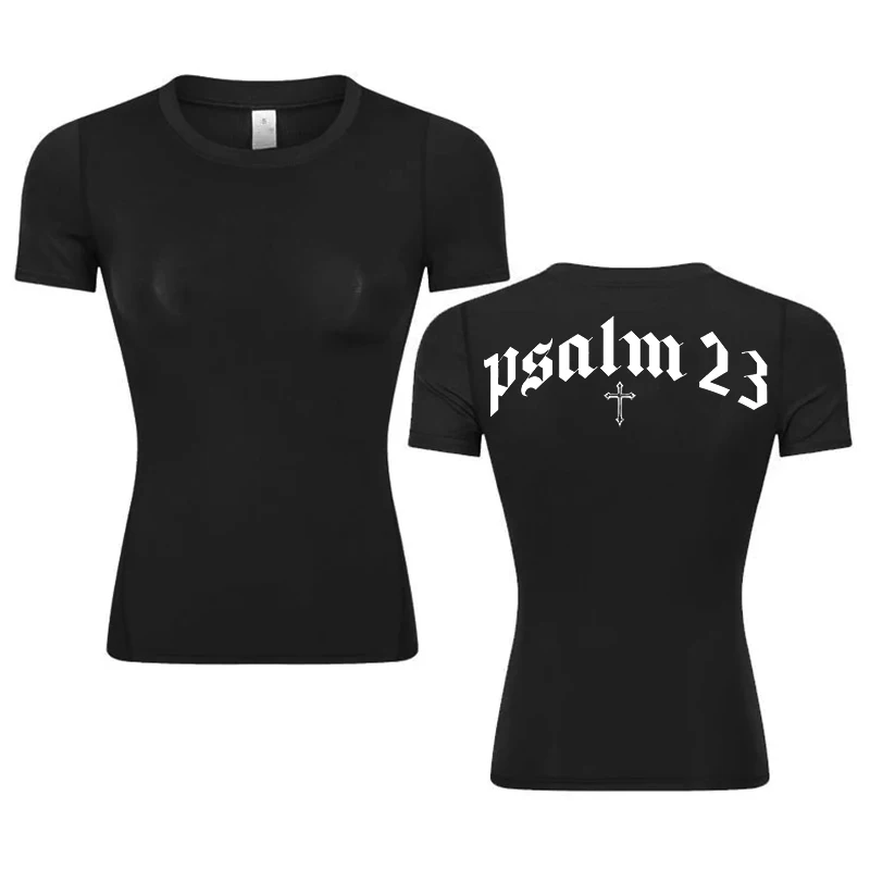 Kompressionsshirt mit Bibelkreuz-Aufdruck für Damen, christliches sportliches Yoga-Workout, Lauf-T-Shirt, T-Shirts, Rundhals-Kurzarm-Tops