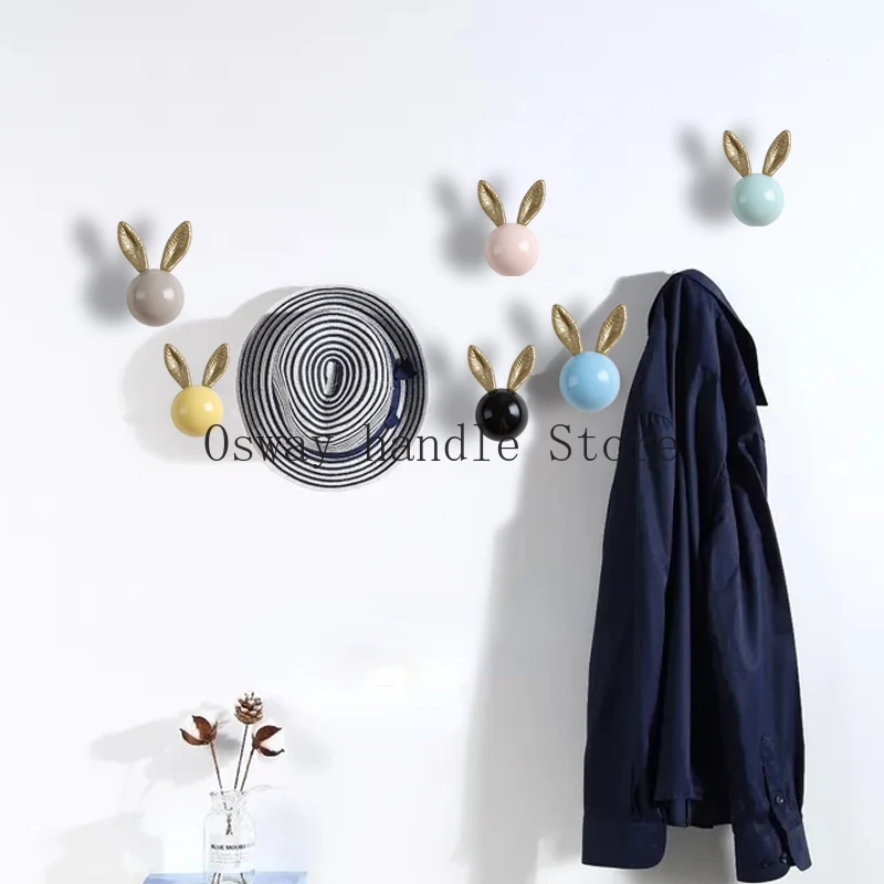 Wall Coat Hooks wall hooks decorative Mounted Coat Rack Hat Hooks key Bathroom Towel hooksWall Hangers Rabbit Ceramic Round Hook