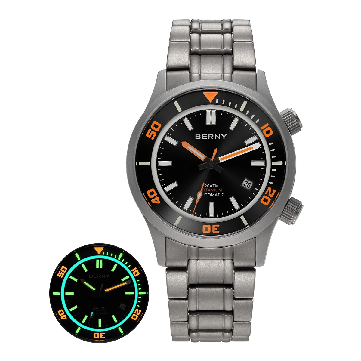 BERNY 20 ATM Titan-Automatik-Taucheruhr für Herren, Supper Luminous Sappire AR-beschichtet, Miyota 8215, mechanische Tauch-Herrenuhren 8