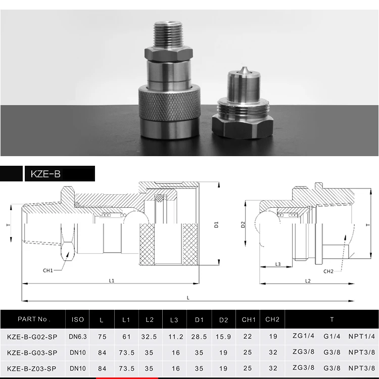 Hydraulic Quick Coupling Joint Closed Quick Steel Material NPT SIZE-B 1/4 3/8 inch Plug and Socket Connector Kit