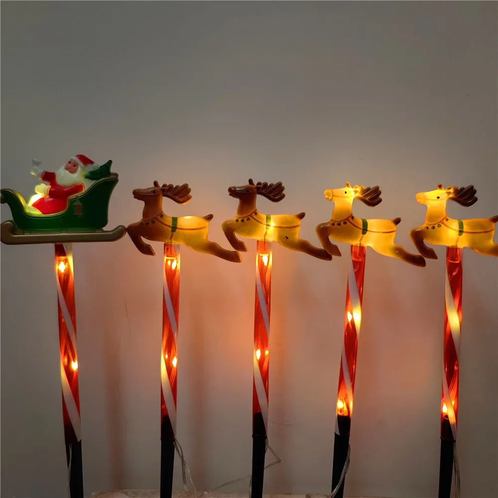 

5pcs Solar Christmas Lights Santa Sleigh and Reindeer Lawn Stake Decoration Set Oudoor Festive LED Lights Garden Decor 801