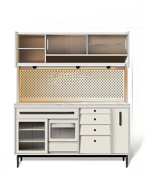 

Cream Style Solid Wood Paint White French Retro Integrated Wall Stone Plate Tea Cabinet Locker