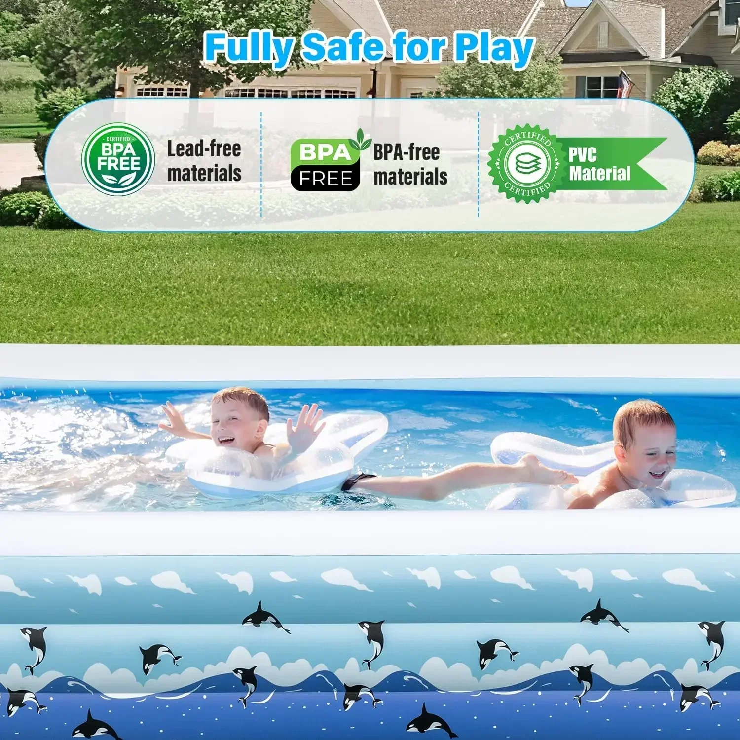 Large BlowUp Pool InflatableSwimmingPool for Adults, Full-Sized Above Ground Swimming Pools for Backyard Garden Water LawnIndoor