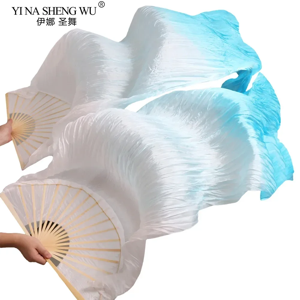 مبيعا 100% مراوح الحرير الحقيقي 1 زوج اليدوية مصبوغ للجنسين جودة الحرير مراوح الرقص الشرقي الرقص الدعائم الأبيض + الفيروز 5 أحجام #3
