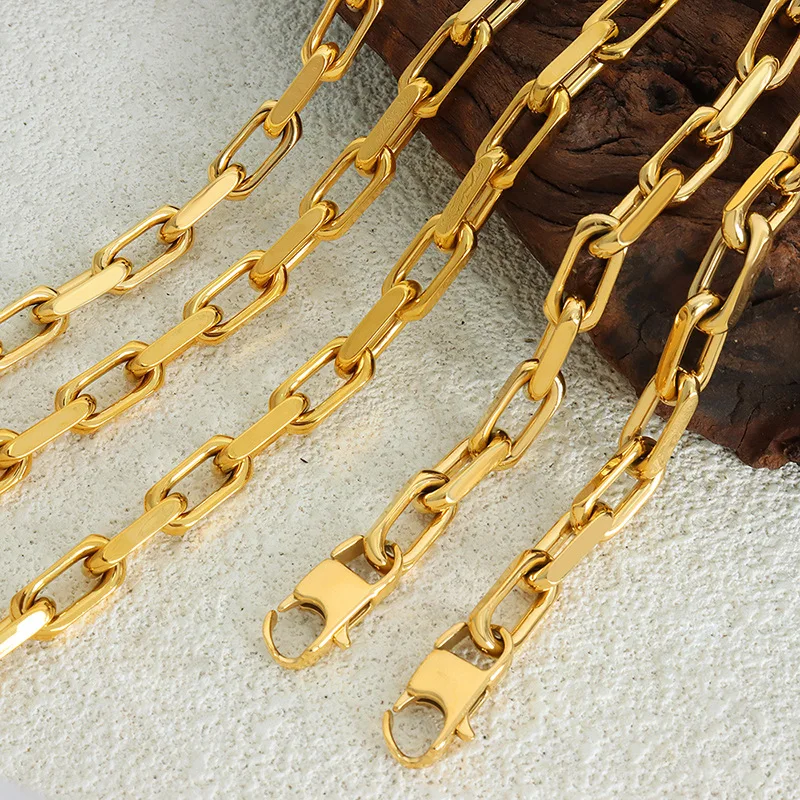 Thick Flat Cuban Link Chain Stainless Steel Necklace Bracelet Jewelry Set Waterproof for Men Women Hiphop