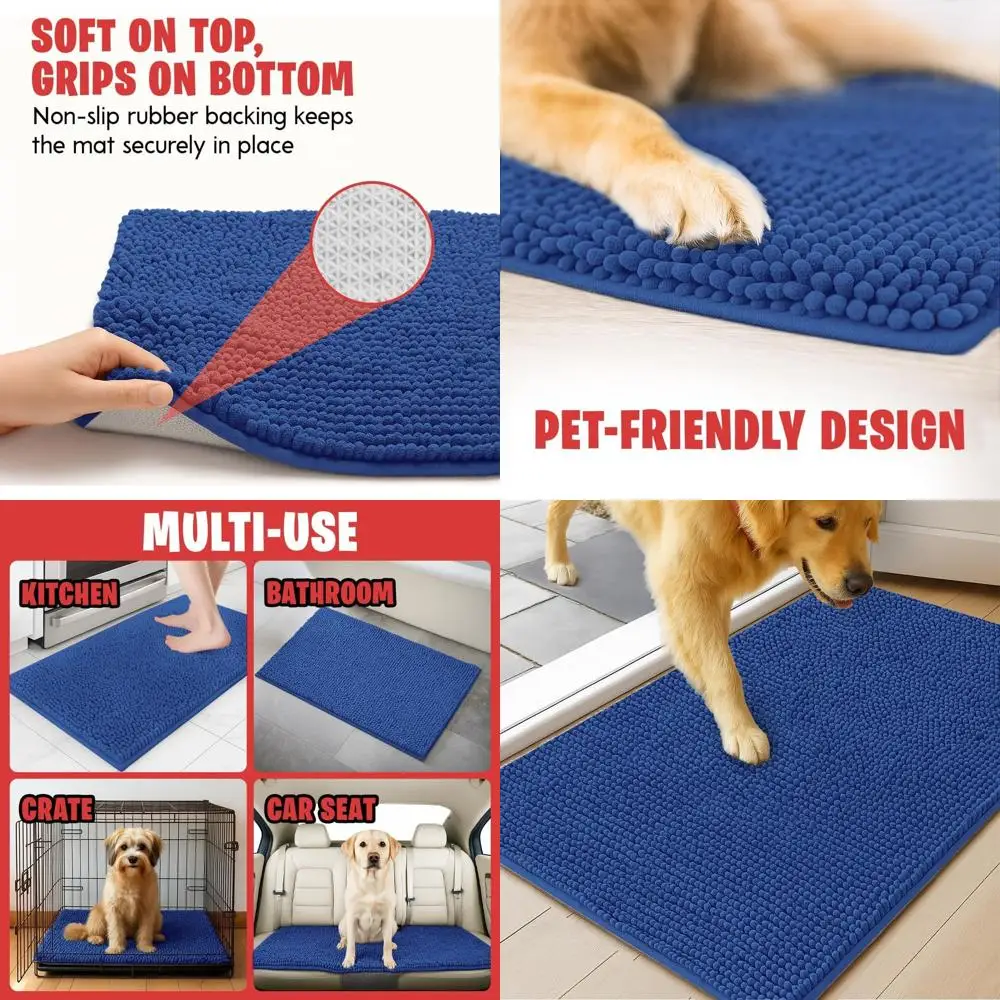 

Super Absorbent Microfiber Dog Door Mat, Non-Slip, Quick Dry, Washable, Navy Blue, 36 x 60