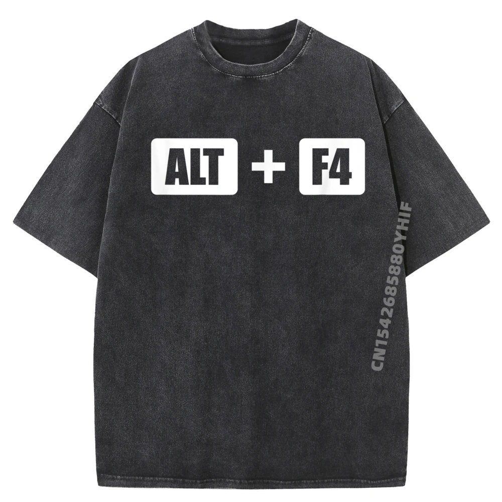 

Newest Printed Tshirt Funny Alt + F4 Computer Key Combination Black Graphic Tees Mens Fashion Washed T Shirt