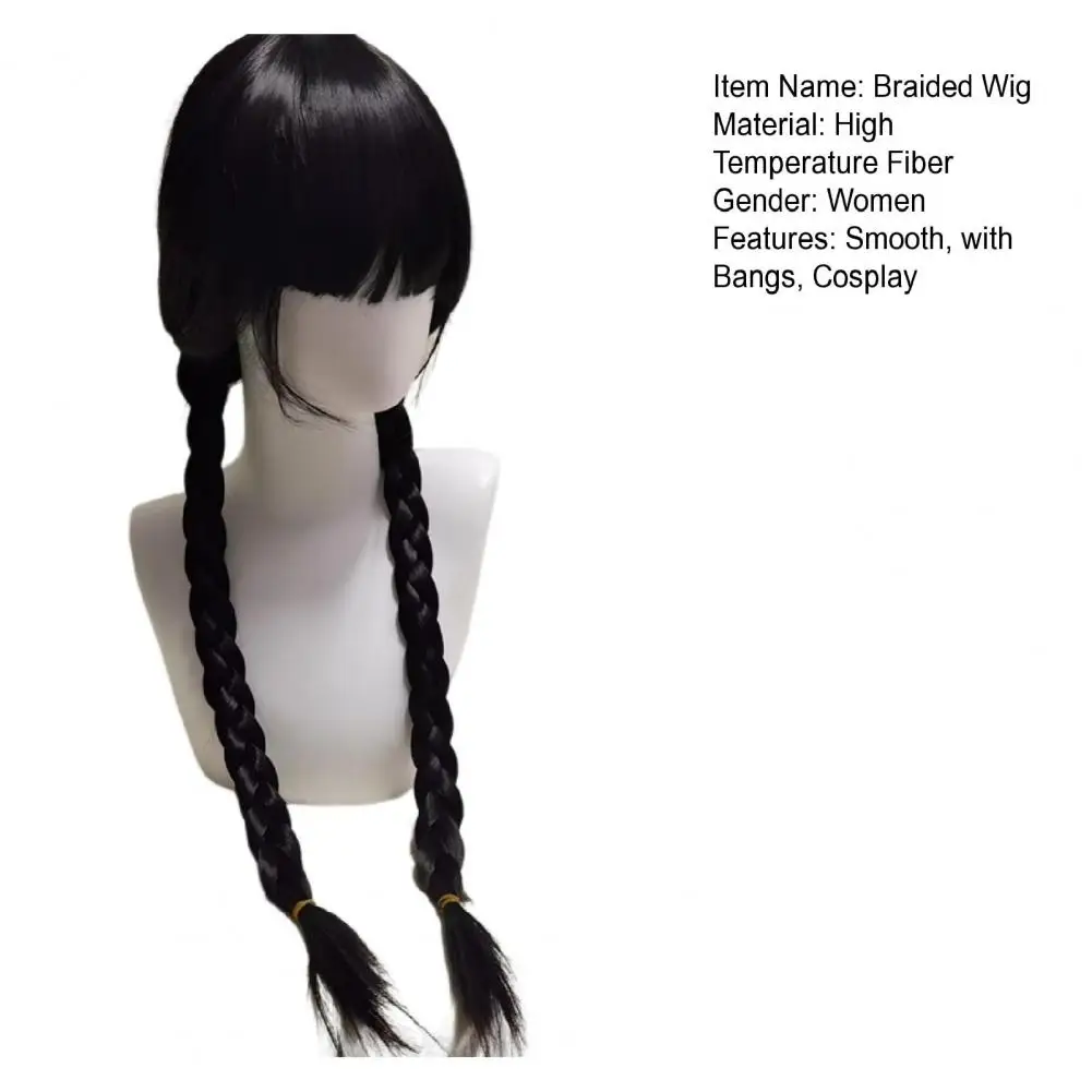 60-70cm High Temperature Fiber Braided Wig With Bangs Movie Wednesday Addams Cosplay Women Wig Anime Twist Hair Styling Tool