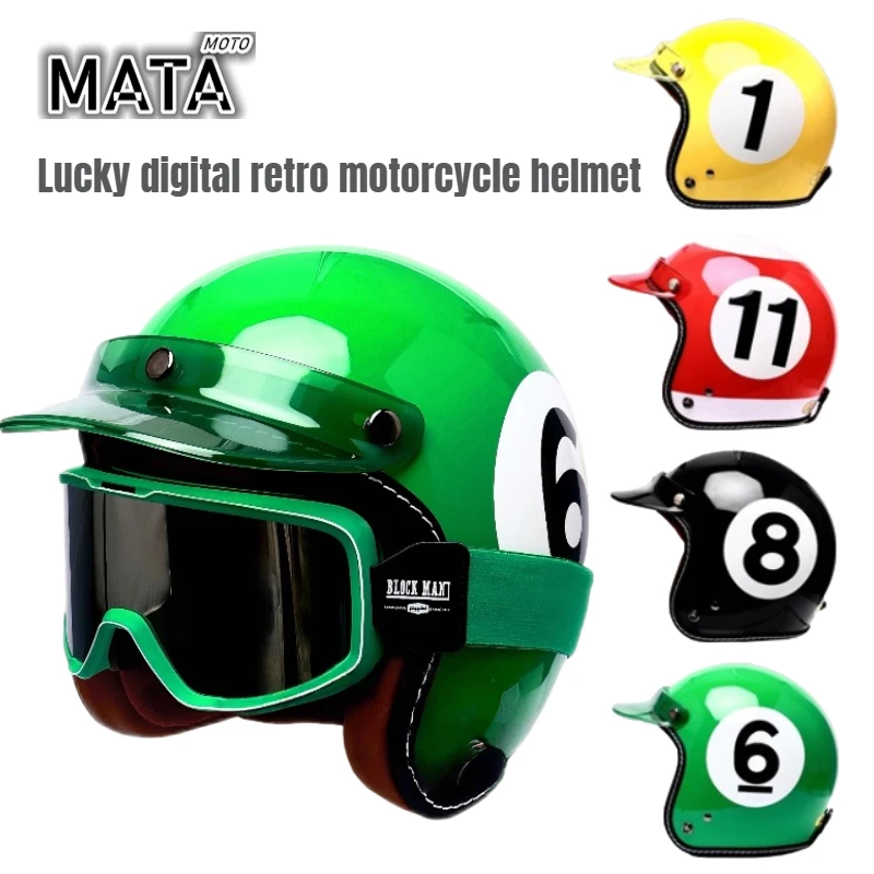 

Lucky Digital Retro Helmet Motorcycle Three Quarter Helmet Men and Women Electric Sled Motorcycle Half Helmet Four Seasons