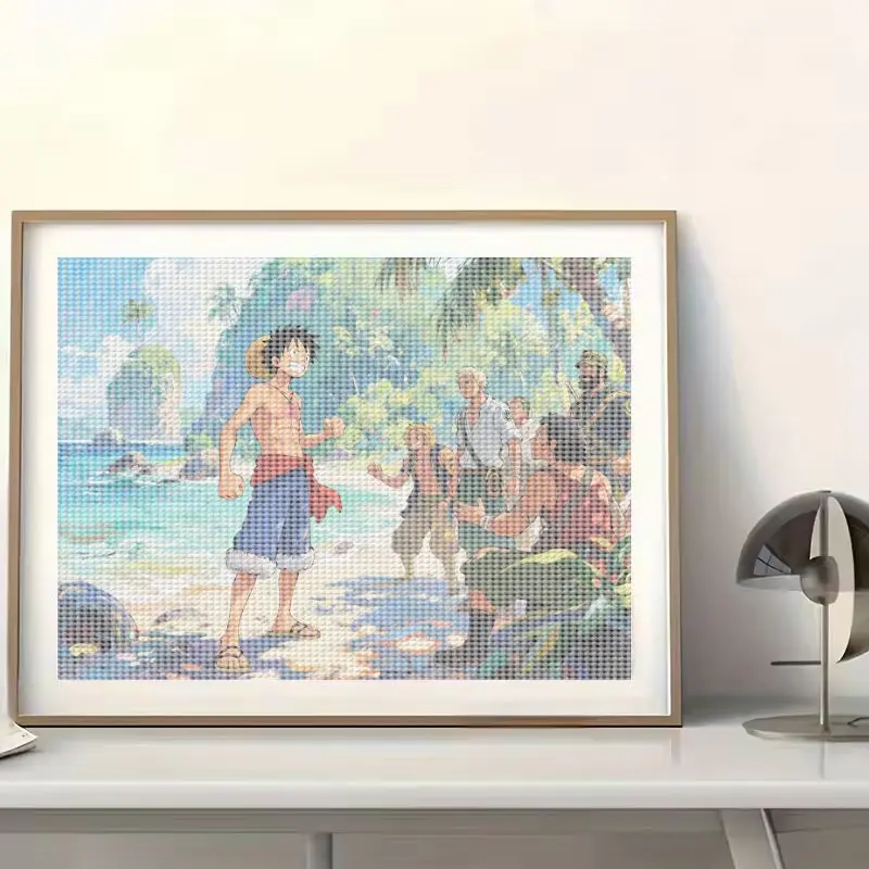 One Piece Monkey D. Luffy & Straw Hat Pirates 5D DIY Набор алмазной живописи, тропический пляж, приключенческая сцена, полная круглая дрель Рейн