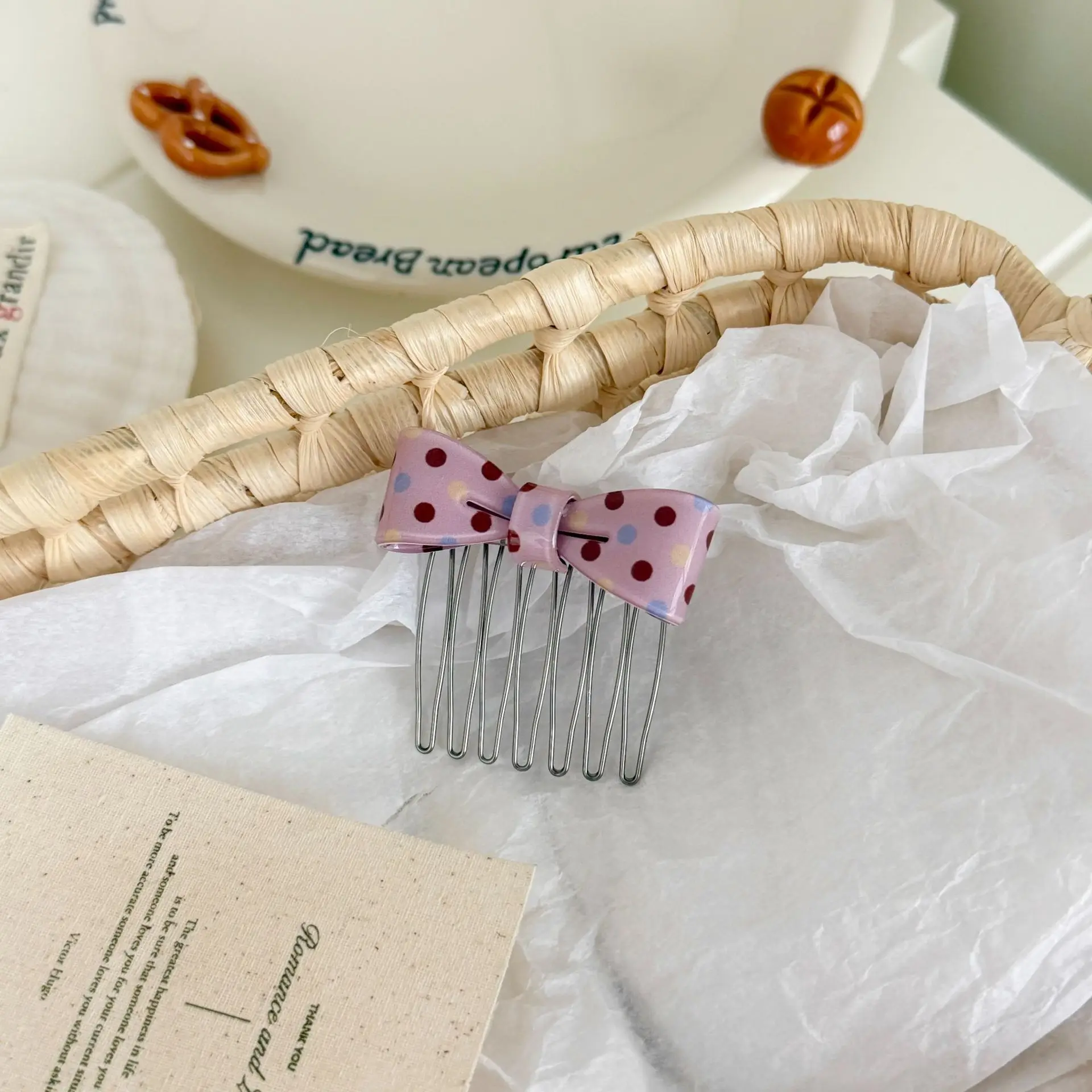 

Elegant Polka Dot Bow Hair Comb for Updo Anti Slip Baby Hair Tidy Tool Women Gentle Strong Grip Daily Premium Acetate