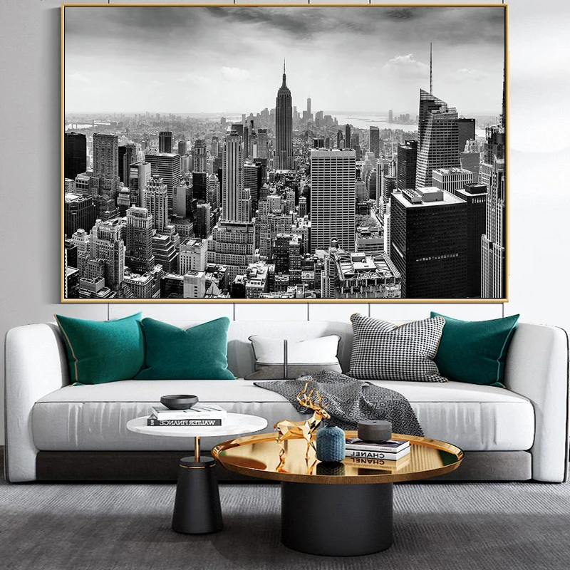 

Paris New York City Poster and Prints Black and White Wall Art Canvas Painting with Frame Retro Modern Abstract Picture Home