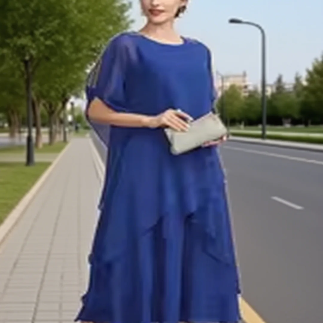 

Customized elegant tea-length chiffon A-line party dress for the bride's mother, formal evening gown for the mother of the bride