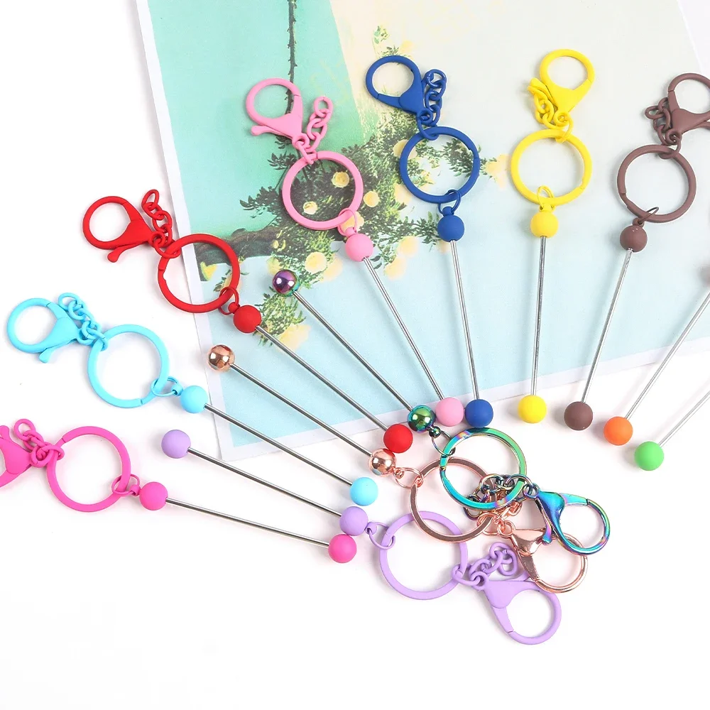 

1Pcs Beadable Keychain Bars Metal Lobster Claw Clasp Beaded Keyring DIY Key Chain Components Crafts Jewelry Making Gift