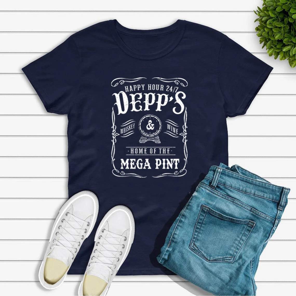 Johnny Depp Happy Hour 24/7 T Shirt Home of The Mega Pint T-shirt Funny Wine Tshirt Graphic T Shirts Vintage Short Sleeve Tees