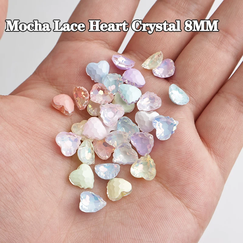 New Mocha Lace Heart Shape Shiny Crystal 8MM Pointed Bottom Nail Art Rhinestone 3D Glitter Manicure Decoration Diamond 30/100Pcs