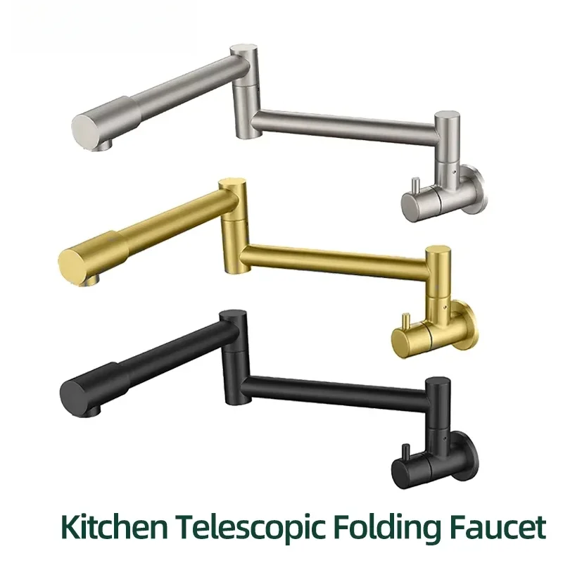 

Folding Into The Wall Faucet 304 Stainless Steel Universal Rotation Faucet Kitchen Concealed Single Cold Faucet