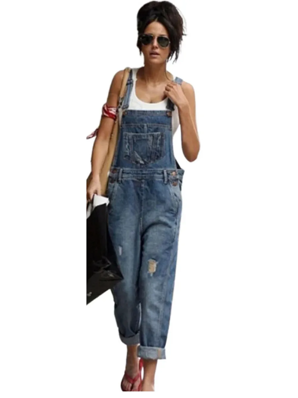 

Overall Ripped Jeans Suit For Women Rompers Baggy Denim Pants Full Length Pinafore Ladies High Waist Jeans and overalls