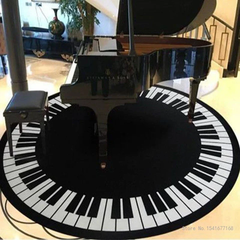 Circular Anti-slip Piano Floor Mat, Creative Music Pattern, Carpet, Living Room, Computer Chair, Dirty Resistant, 1Pc