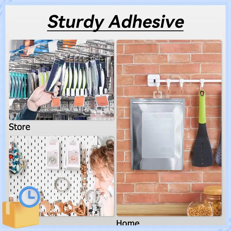 Abas de suspensão populares, 400 peças de etiquetas de suspensão pegajosas transparentes buraco redondo abas de suspensão de plástico autoadesivas para pendurar exibição de varejo