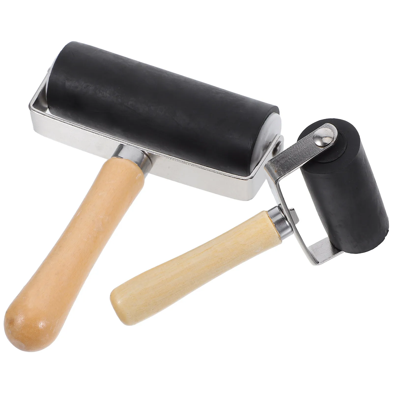 2Pcs Printing Ink Roller Set Rubber with Comfortable Wooden Handle for Printmaking Crafts Stamping Vinyl Art Projects