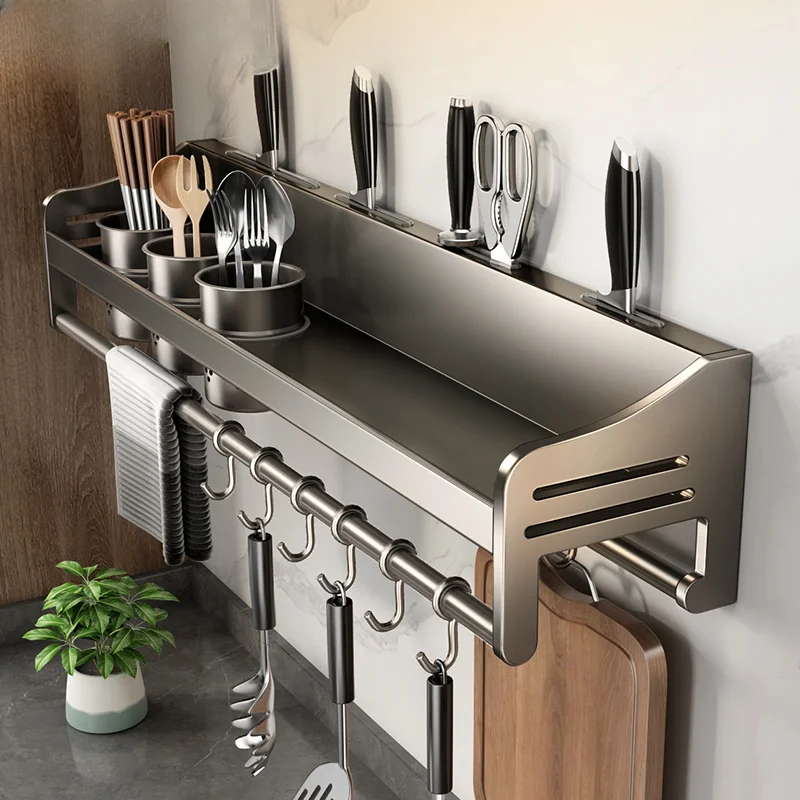 Kitchen Storage Rack Non Perforated Stainless Steel Household Wall Mounted Seasoning ChopsticksKnife HolderSupplies Storage Rack