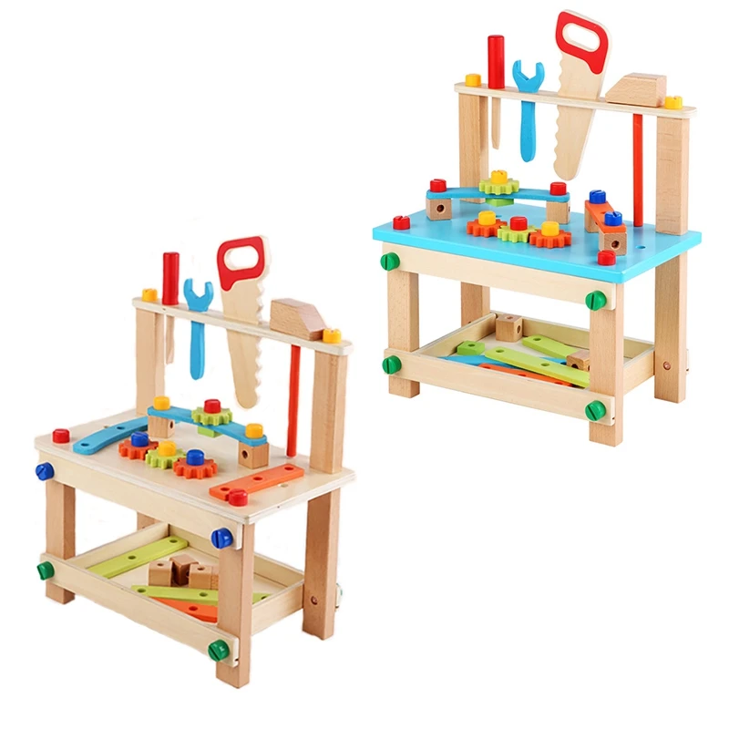 Wooden Pretend Toy Children Versatile Assembly Building Block Simulation Disassembly Tool Desk Chair Screw Nut Toy