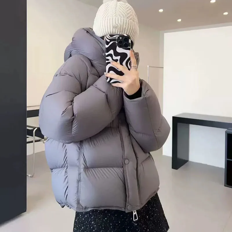 

Thickness Short Bread Winter Jacket Women Solid Casual Warm Puffer Cotton Padded Coat Ladies Korean Hooded Zipper Outwear Parkas