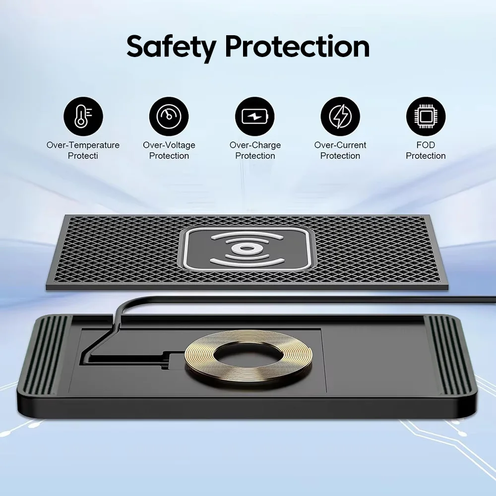 15w Wireless Charger Car Anti-skid Pad Wireless Fast Charging Phones Adapter For iPhone Xiaomi Huawei Samsung Oneplus Cellphones - view 5