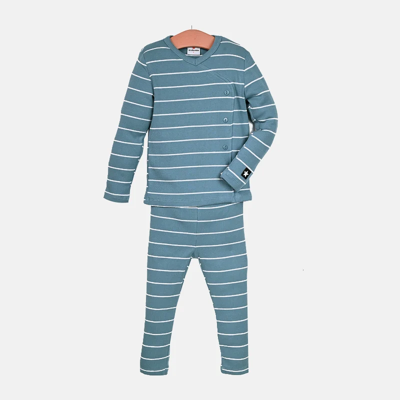 AA-Gestreifte Pyjamas für Kinder Jungen und Mädchen Zweiteiliges Set und Baby-Strampler Langarm Herbst/Winter Gerippte Baumwollkleidung – Detail 12