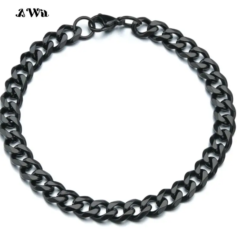 Awit Mens Simple 3-11mm Stainless Steel Curb Cuban Link Chain Bracelets for Women Unisex Wrist Jewelry Gifts