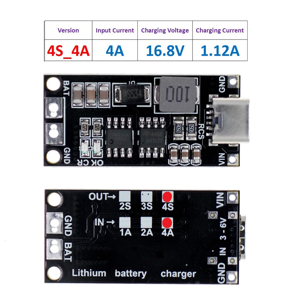 BMS 2S 3S 4S Type-C a 8.4V 12.6V 16.8V Boost Step-Up caricabatterie ai polimeri di LiPo 7.4V 11.1V 14.8V 18650 scheda di carica della batteria al