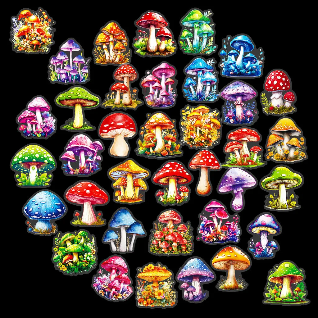 50Pcs Assorted Mushroom PET Stickers, Vintage Botanical Waterproof Decals for Journal DIY Craft Decor Papery Pop Store