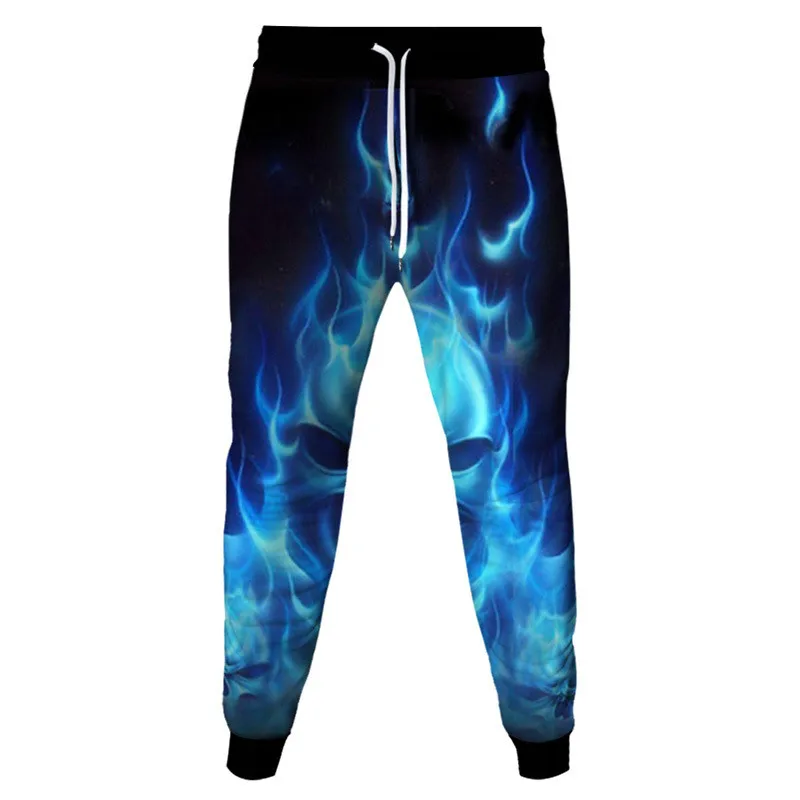 Men Punk Style Blue Flame Skull USA Flag 3D Printing Sweatpants Women Outdoor Casual Clothes Trousers Holloween Party Wear Pants