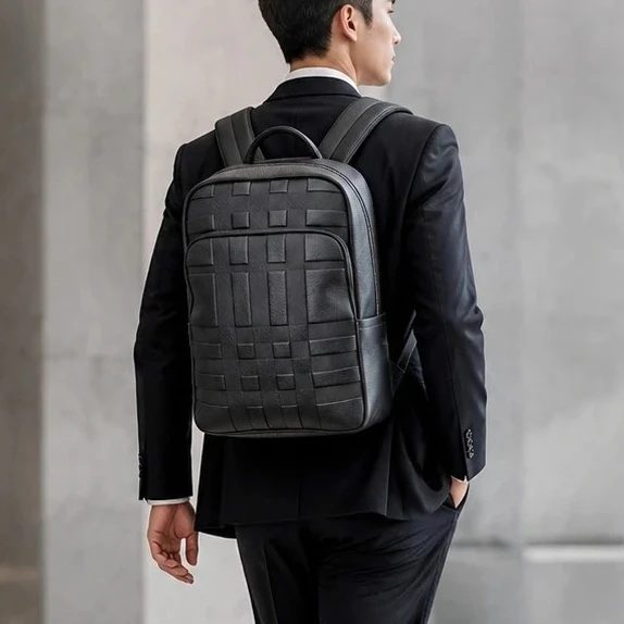 2027 New Brand Stripe Genuine Leather Men Backpacks Real Natural Leather Student Backpack Boy Luxury Business Laptop School Bag