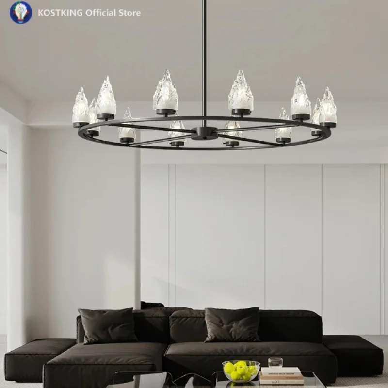 

Minimalist light luxury living room main light modern simple designer circular high-level sense Italian Hall glass chandelier