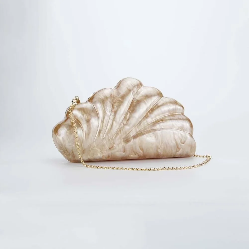 Luxury Fashion Acrylic Cloud Bag Shimmer Marble Shell Women Handbag Wedding Party Banquet Clutch Purse Exquisite Evening Bag