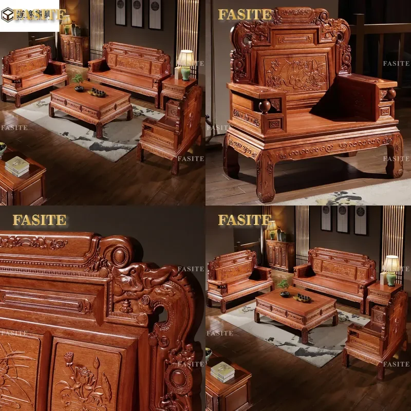 For Living Room Indonesian Rosewood Sofa Set New Chinese Style Mahogany Ming Qing Classical Carved Antique Villa Furniture