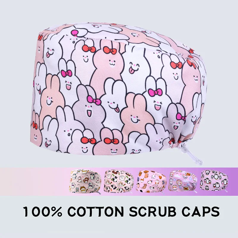 Pink Cartoon Printing Dental Nursing Hats Durable Women Pediatric Cap Care Center Work Hat Comfortable  Aesthetic Scrub Cap K806