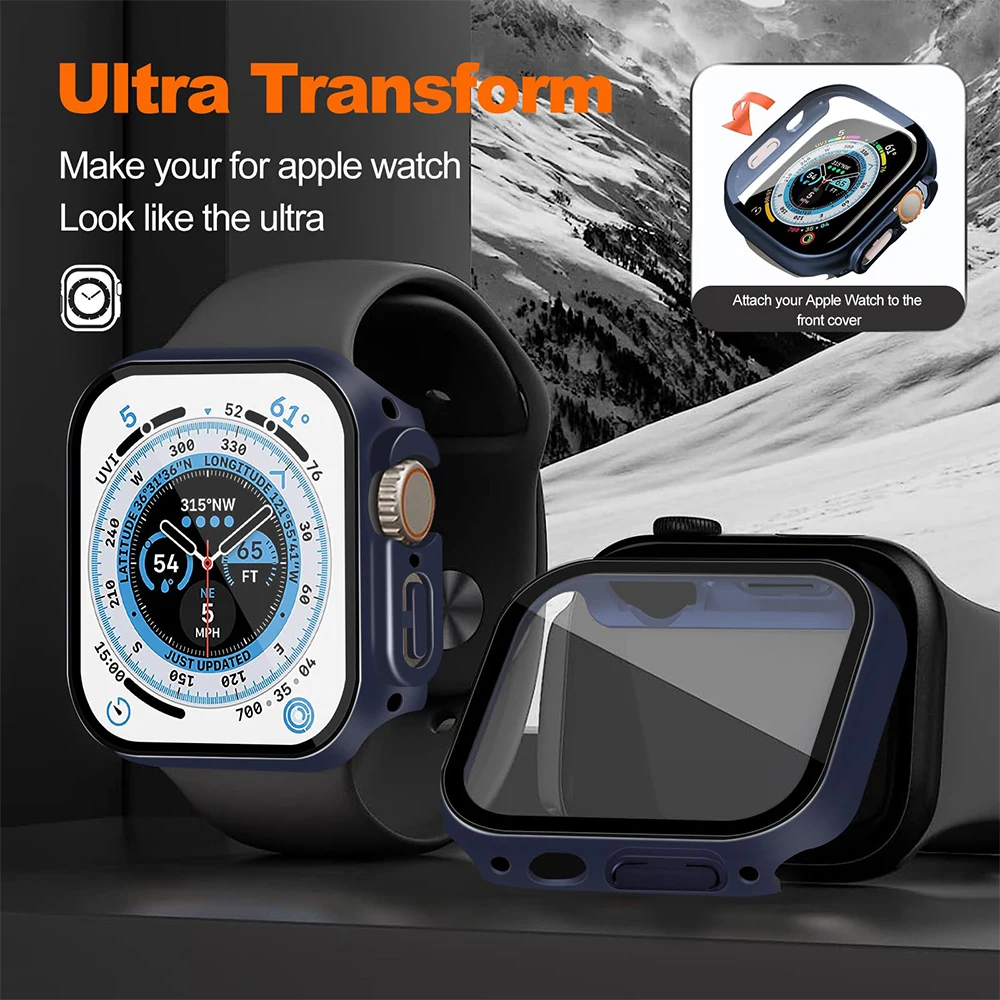 Cover For Apple Watch Ultra Case 49mm Accessories PC Shockproof Bumper+Tempered Glass Screen Protector iwatch Series Ultra 2