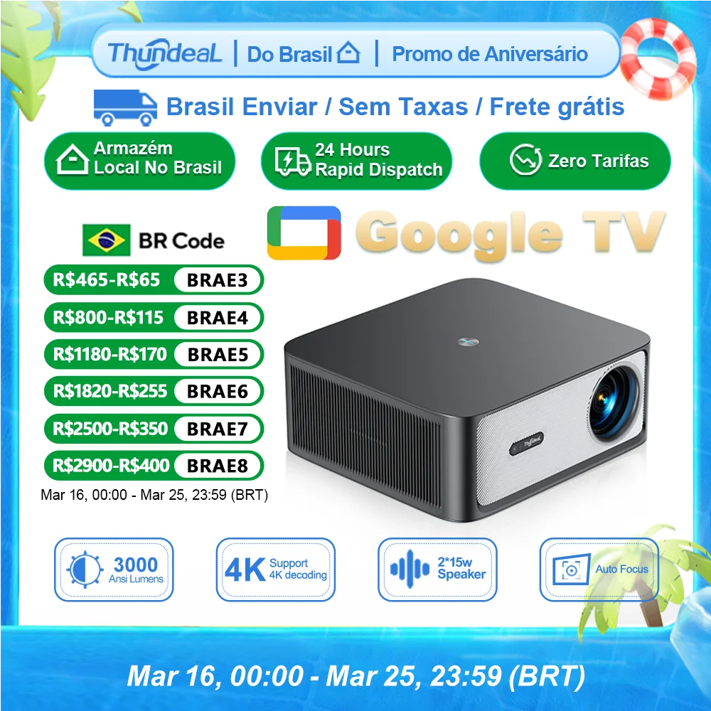 Projetor ThundeaL 1080P WiFi HD TD98Pro Licenciado Oficialmente Google Android TV ATV Projetor TD98 Pro para Cinema em Casa