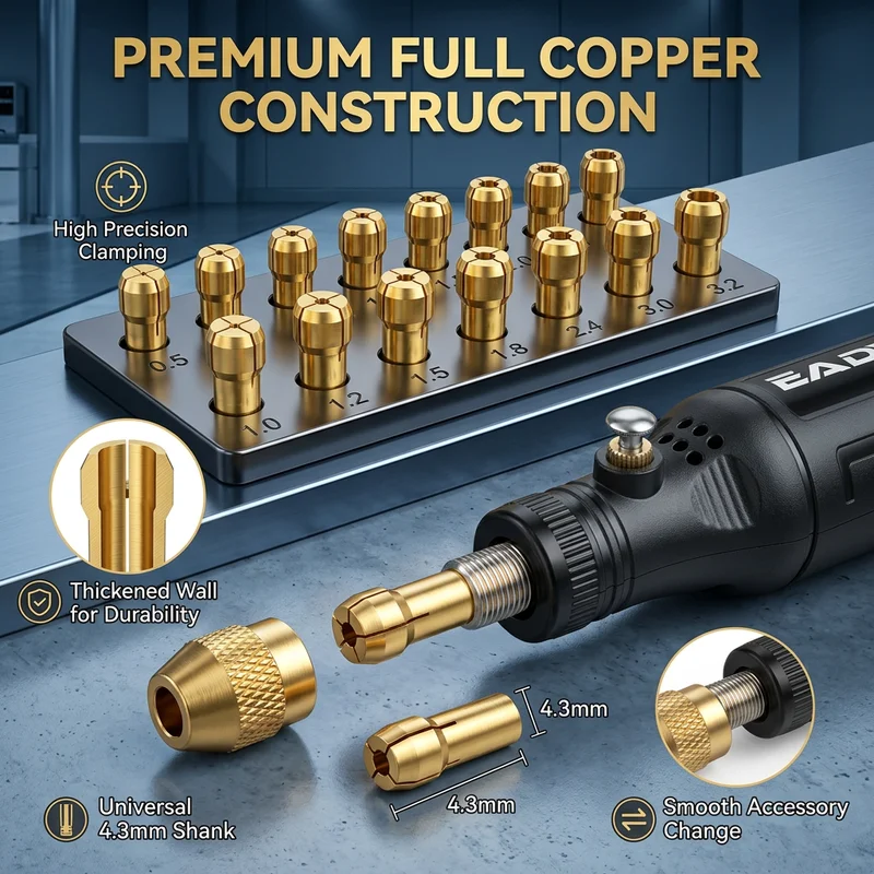 10 Size Collets Set 0.5-3.2mm for Rotary Tool, Keyless Quick Change Chuck , Universal Fit for Cordless Mini Drill & Die Grinder