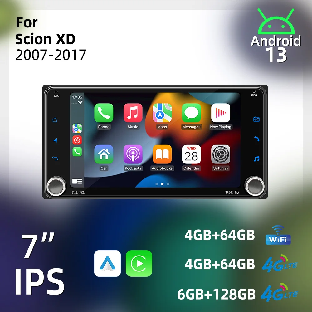 راديو الوسائط المتعددة للسيارة 2Din Carplay اللاسلكي أندرويد لـ Scion XD 2007-2017 7 "شاشة ستيريو نظام تحديد المواقع BT WIFI الملاحة