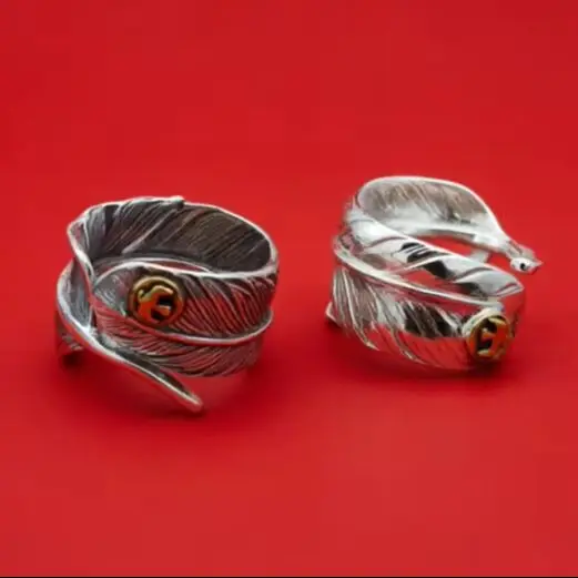 Punk s925 Sterling Silver Feather Living Ring Personalized Ring Ring Lovers Ring Index Finger Jewelry