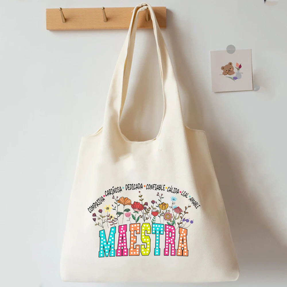 

Сумка на плечо Wildflower Maestra, двуязычная холщовая сумка для учителя испанского языка, радужные сумки, подарки для учителя