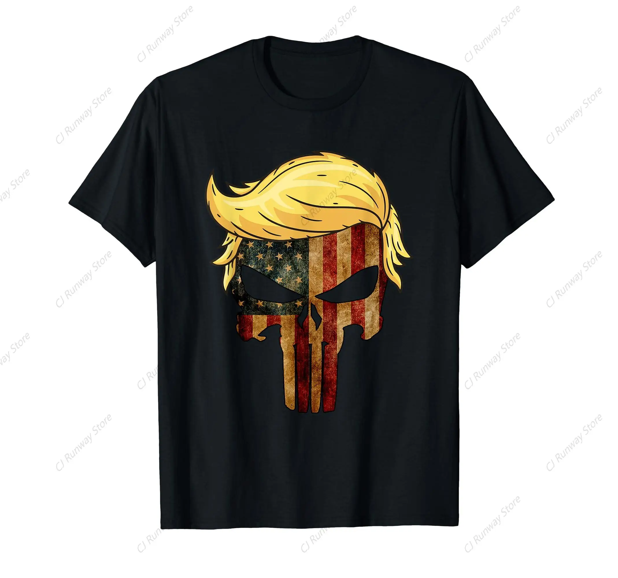 Skull with iconic Trump Hair president Flag America Tshirt