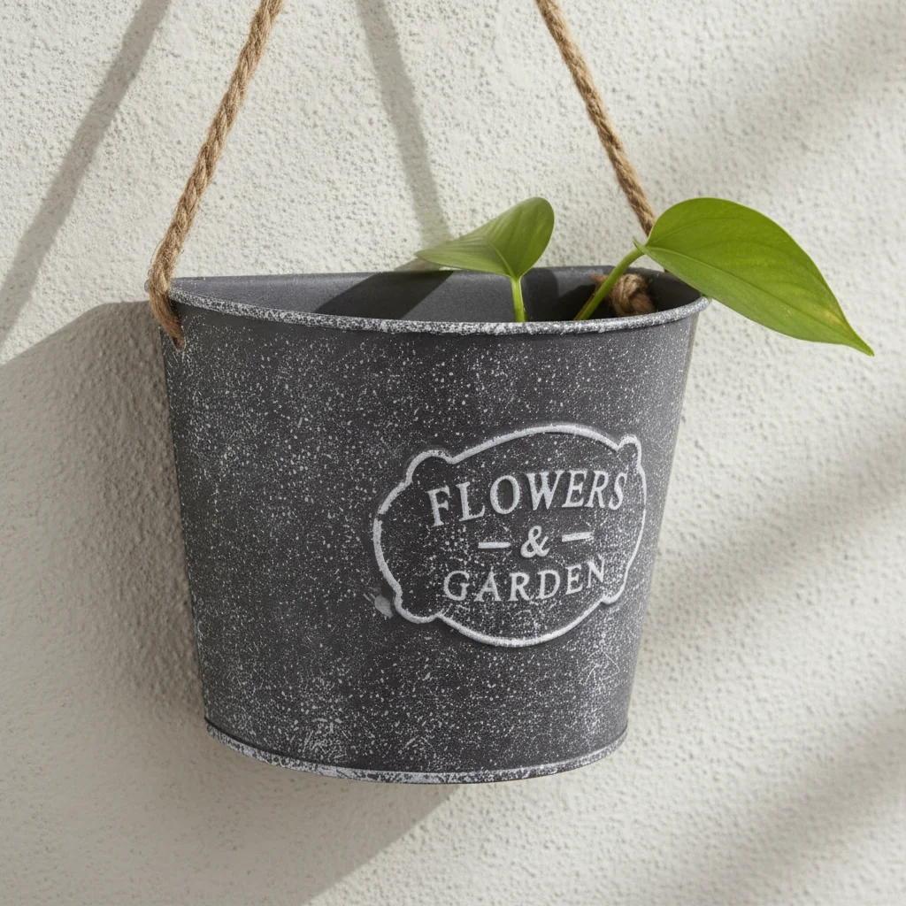 Vintage Metal Wall Hanging Planter for Succulents, Balcony Decor, Dried Flower Holder