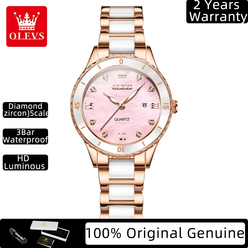 OLEVS Women Watch Diamond Roman Scale Waterproof Calendar Elegant Quartz Watches Ceramic Strap Luxury Original Girls Watch 9985