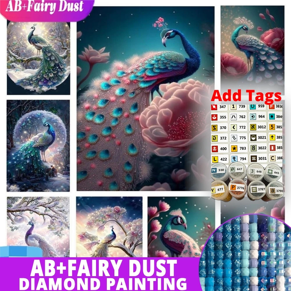 

С наклейкой в виде символа AB, сказочная пыль, алмазная живопись, павлин, пейзаж, 5D наборы «сделай сам», цветочные стразы, вышивка крестиком, полная квадрата